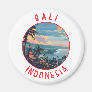 Bali Indonesia Retro Distress Circle Magnet