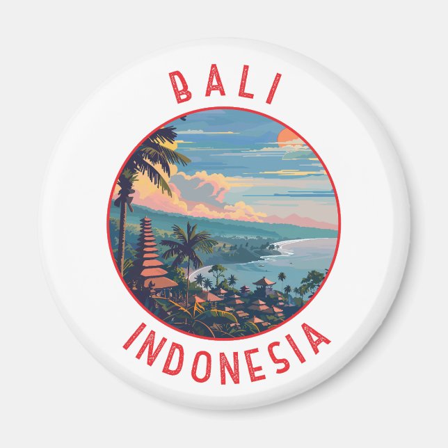 Bali Indonesia Retro Distress Circle Magnet (Framsidan)