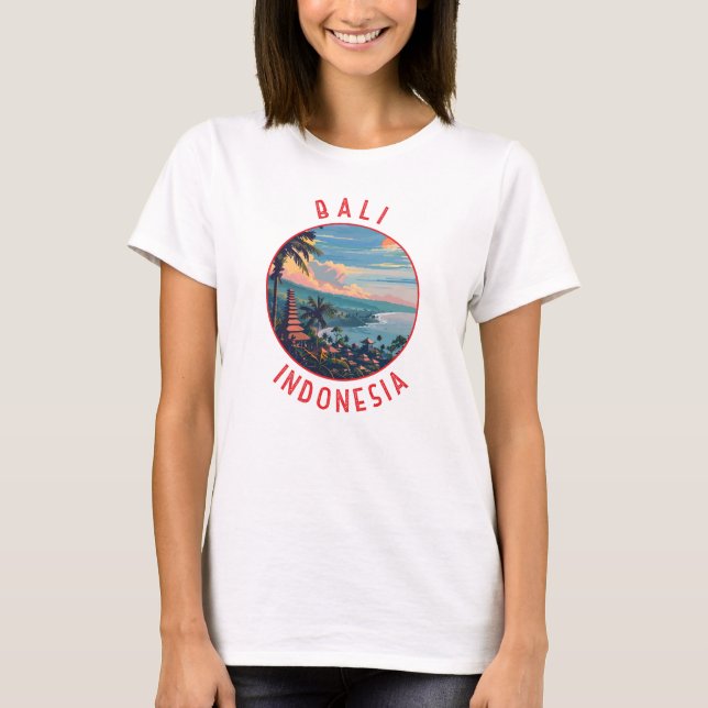 Bali Indonesia Retro Distress Circle T Shirt (Framsida)