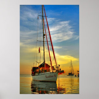 Bali indonesia sailboat sunrise lovina strand poster