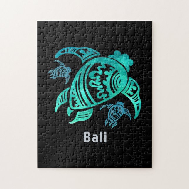Bali Indonesia Sea Blue Tribal Turtle Pussel (Vertikal)