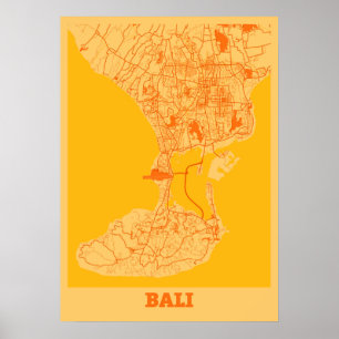 Bali - Indonesia Sunset City Karta Poster