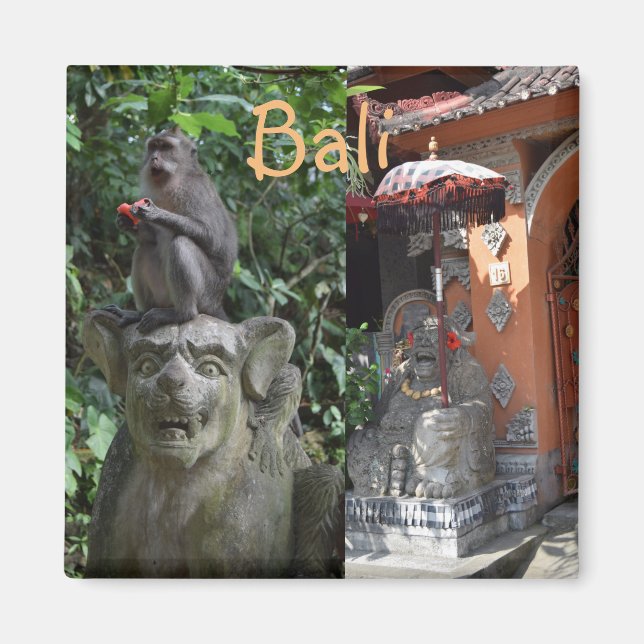 Bali Indonesia Temple Monkey och Statues Magnet (Framsidan)