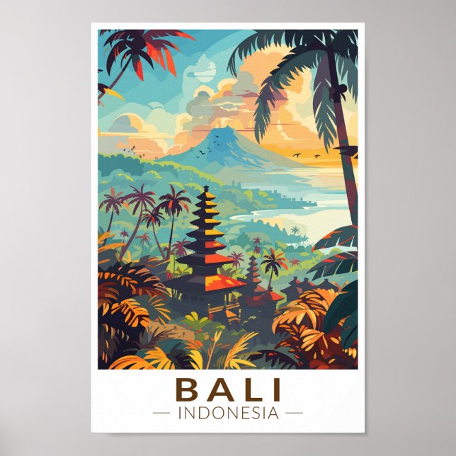 Bali Indonesia Temples Travel Art Vintage Poster (Framsidan)