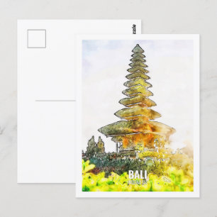 Bali Indonesia Travel Ställe Watercolor Vykort