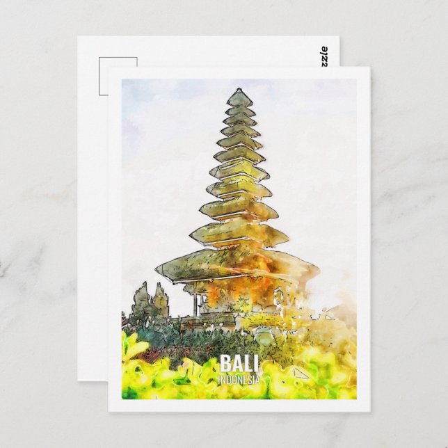 Bali Indonesia Travel Ställe Watercolor Vykort (Fram/baksida)