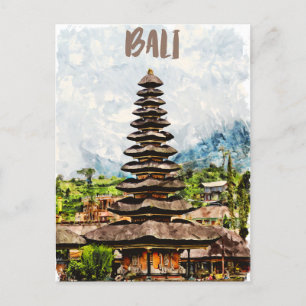 Bali Indonesia Ulun Danu Beratan Temple Postcard Vykort
