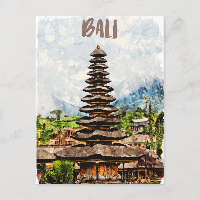 Bali Indonesia Ulun Danu Beratan Temple Postcard Vykort (Framsida)