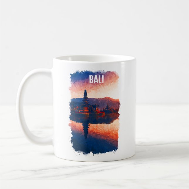 Bali Indonesia Ulun Danu Beratan Watercolor Kaffemugg (Vänster)