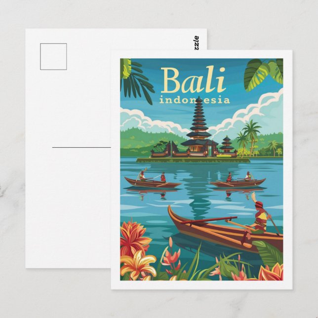 Bali Indonesia Vintage Berömd Travel Ställe Vykort (Fram/baksida)