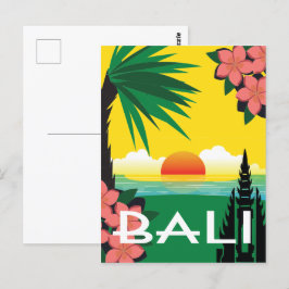 Bali Indonesia vintage resor stil illustration Vykort