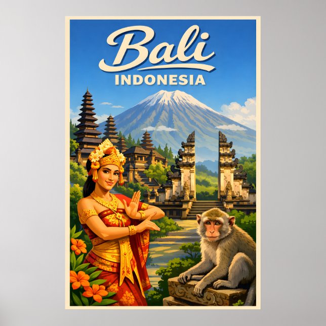 Bali Indonesia - Vintage Travel Poster (Framsidan)