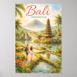 Bali Indonesien Akvarell Resa Tropisk Poster