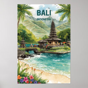 Bali Indonesien Akvarell Resa Tropisk Poster