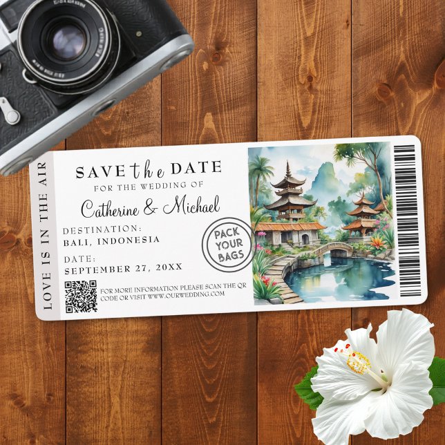 Bali Indonesien Ombordstigningskort Destination Spara Datumet (Skapare uppladdad)