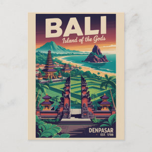 Bali Indonesien Retro Resemålning Poster Konst Helg Vykort