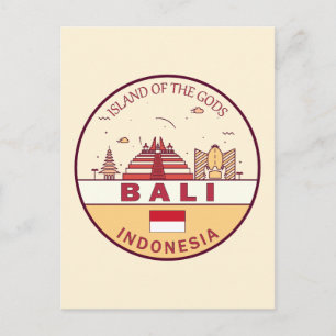 Bali Indonesien Stadssiluett Emblem Vykort