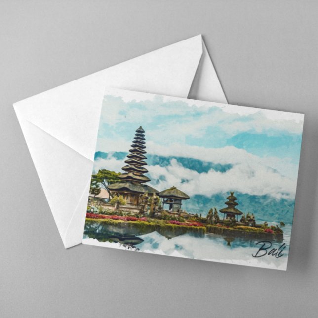 Bali Indonesien tempel akvarellmålning  Vykort (Bali Indonesia Temple Watercolor Painting Postcard)