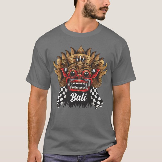 Bali-öns barong balinese mask konst t shirt (Framsida)
