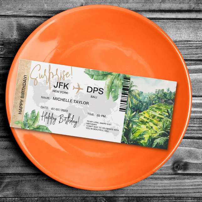 Bali Retreat överraskning av födelsedagspenat Inbjudningar (bali yoga retreat surprise boarding pass trip ticket)
