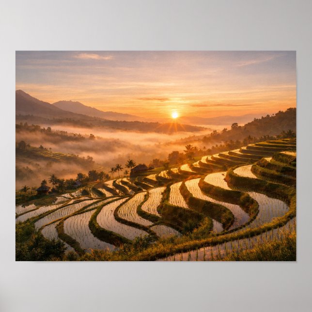 Bali Rice Terraces Sunrise Landscape Photo  Poster (Framsidan)