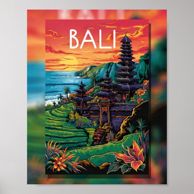 Bali Serenity: Solnedgång vid Temple Poster (Framsidan)