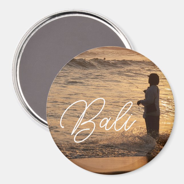 Bali Solnedgång Fiskare Rund Magnet (Front/Back)