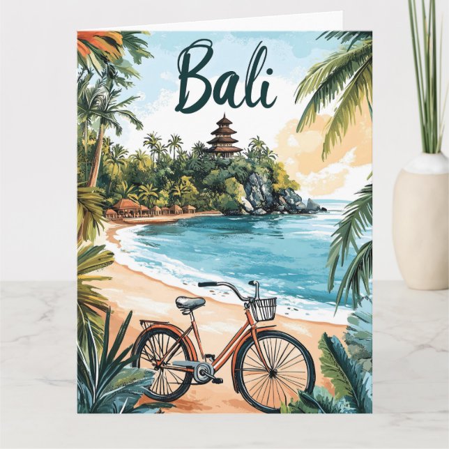 Bali-strand med cykel - Tropisk resa  Kort (Framsida)