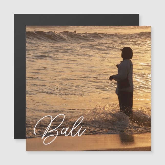 Bali Sunset Fisherman Magnet Card (Fram/baksida)