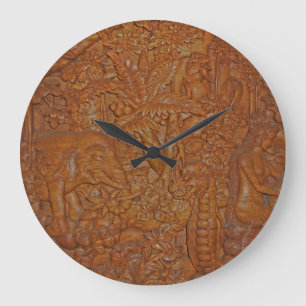 Bali tar tid på den Wood snida väggen Stor Klocka