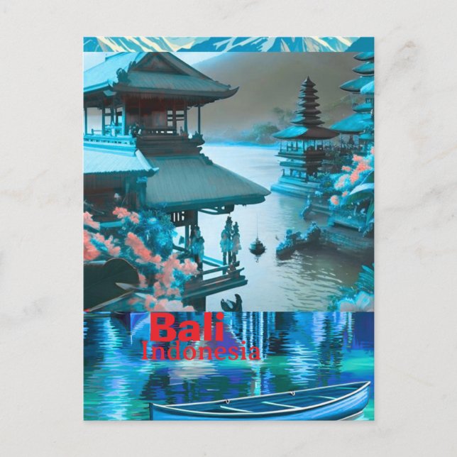 Bali Travel Postcard Art, Bali Skyline, Bali Indon Vykort (Framsida)