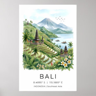 Bali Väggkonsttryck Terrasserade Risfält och Paste Poster