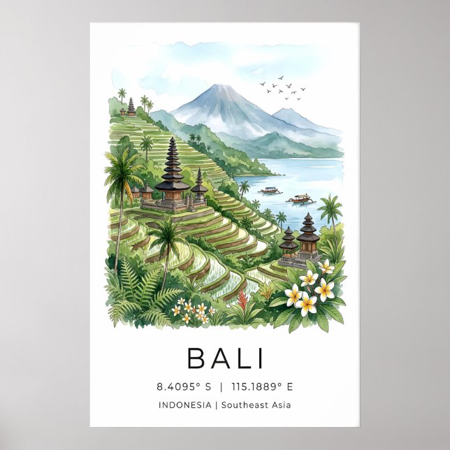 Bali Väggkonsttryck Terrasserade Risfält och Paste Poster (Framsidan)