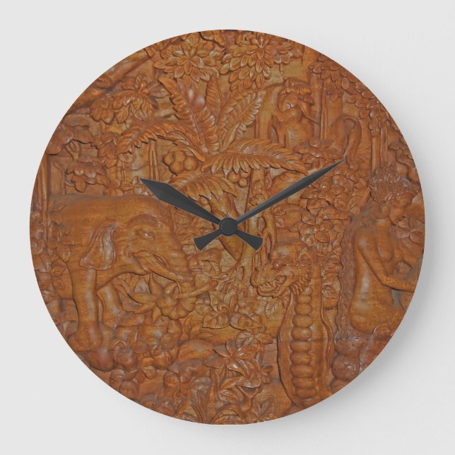 Bali Wood Carving Wall Clock Stor Klocka (Framsida)
