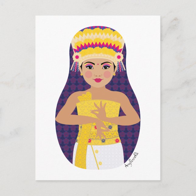 Balinese Dancer Matryoshka Postcard Vykort (Framsida)