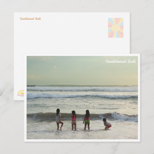 Balinese Girls Beach Fun Postcard Helg Vykort (Fram/baksida)