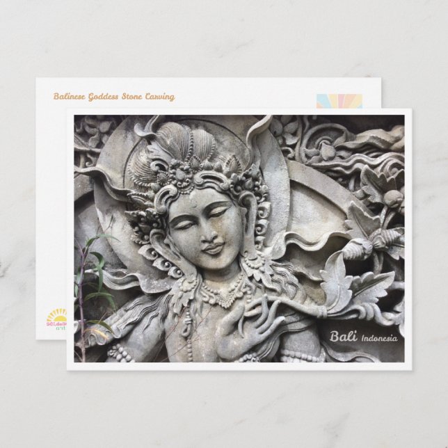 Balinese Goddess Stone Art Travel Postcard Helg Vykort (Fram/baksida)