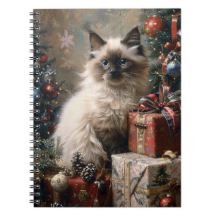 Balinese Kitten Jul Cat Porträtt Art Anteckningsbok