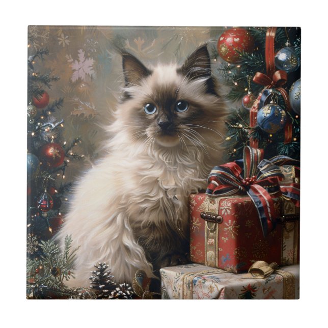 Balinese Kitten Jul Cat Porträtt Art Kakelplatta (Framsidan)