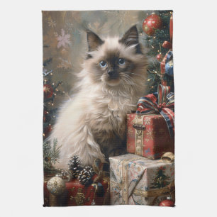 Balinese Kitten Jul Cat Porträtt Art Kökshandduk