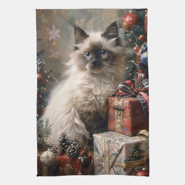 Balinese Kitten Jul Cat Porträtt Art Kökshandduk (Vertikal)