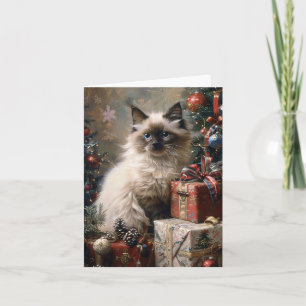 Balinese Kitten Jul Cat Porträtt Art Kort