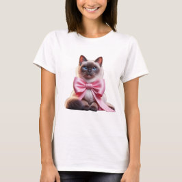 balinesisk katt med rosa båge t shirt