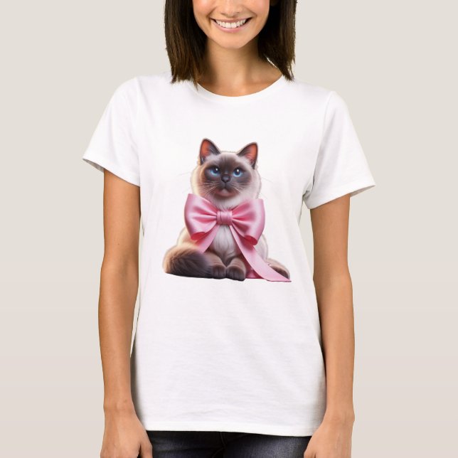 balinesisk katt med rosa båge t shirt (Framsida)