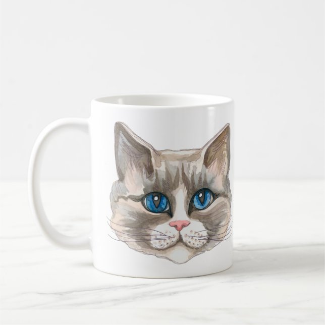 Balinesisk katt med vattendfärg kaffemugg (Vänster)