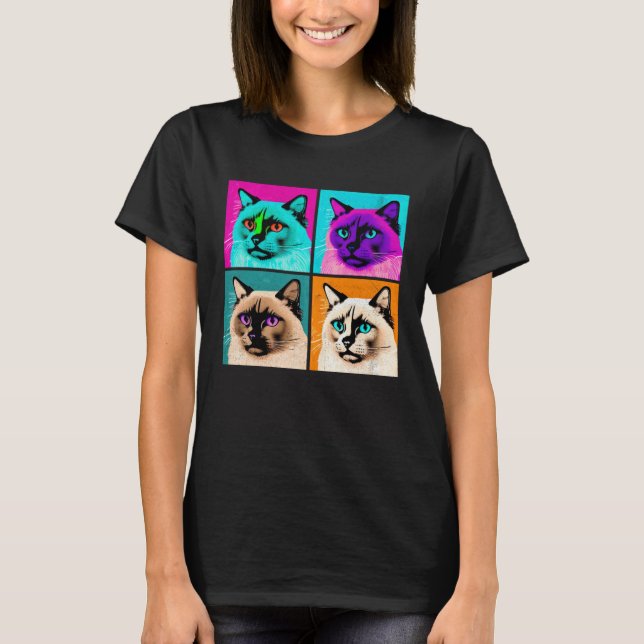 Balinesisk katt Pop Illustration Färgrik Djur  2 T Shirt (Framsida)