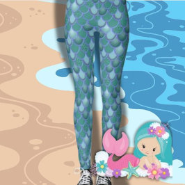 baljväxter av sjöjungfru Sea Blue Grönt Leggings