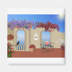 Balkony utanför Blommor Bord Tranquilitet Seaside. Magnet