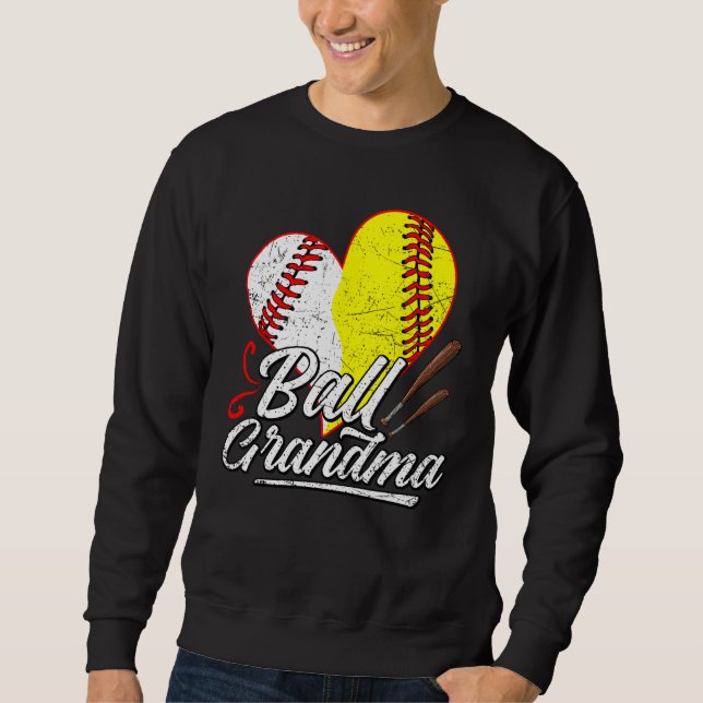 Ball Grandma Baseball Softball Mom Heart Womens Mo Lång Ärmad Tröja (Framsida)
