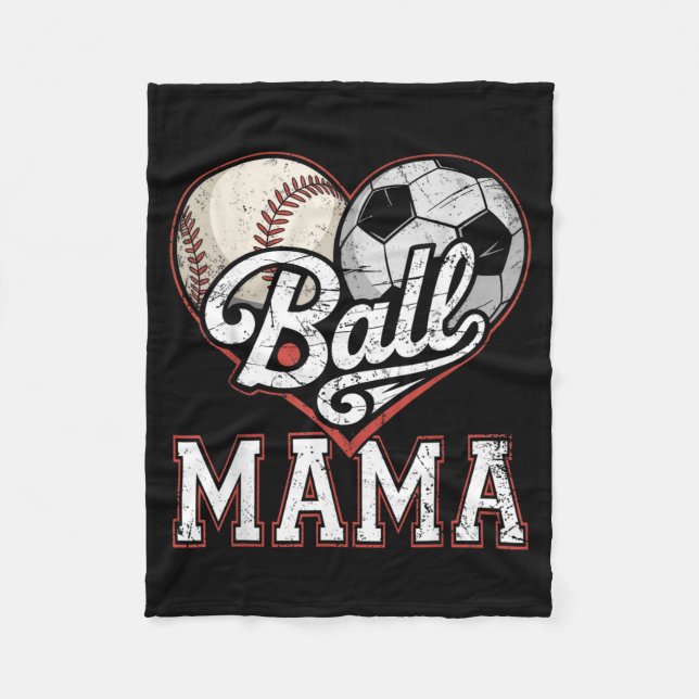 Ball Mama Baseboll Fotboll Hjärta Mamma För Båda Fleecefilt (Framsidan)
